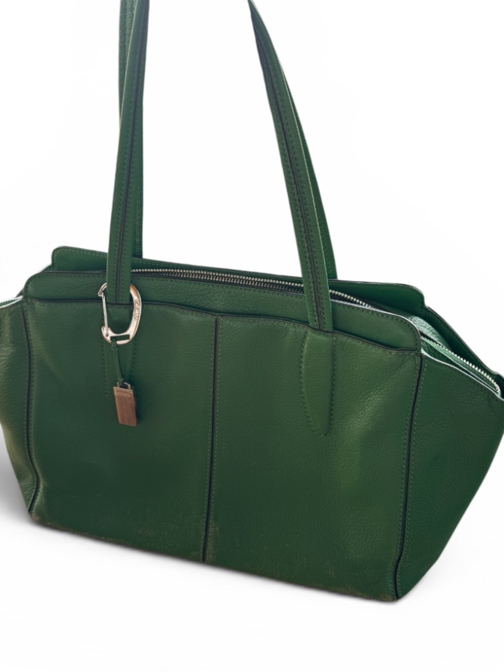 TUMI Emerald Green Pebbled Leather Zip Top Tote Bag Work Travel Purse